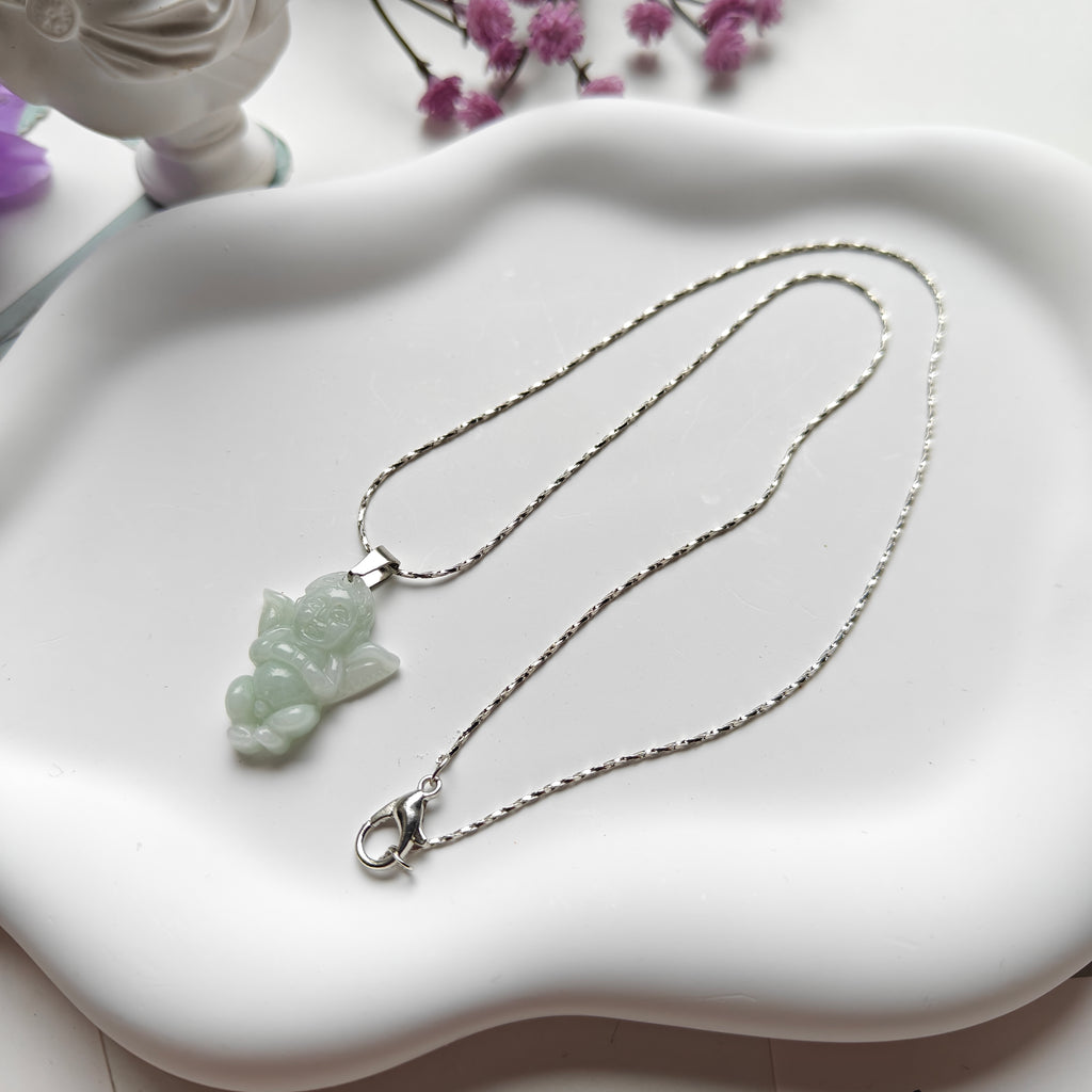 Guatemalan Jadeite Baby Angel Necklace – Stainless Steel Chain