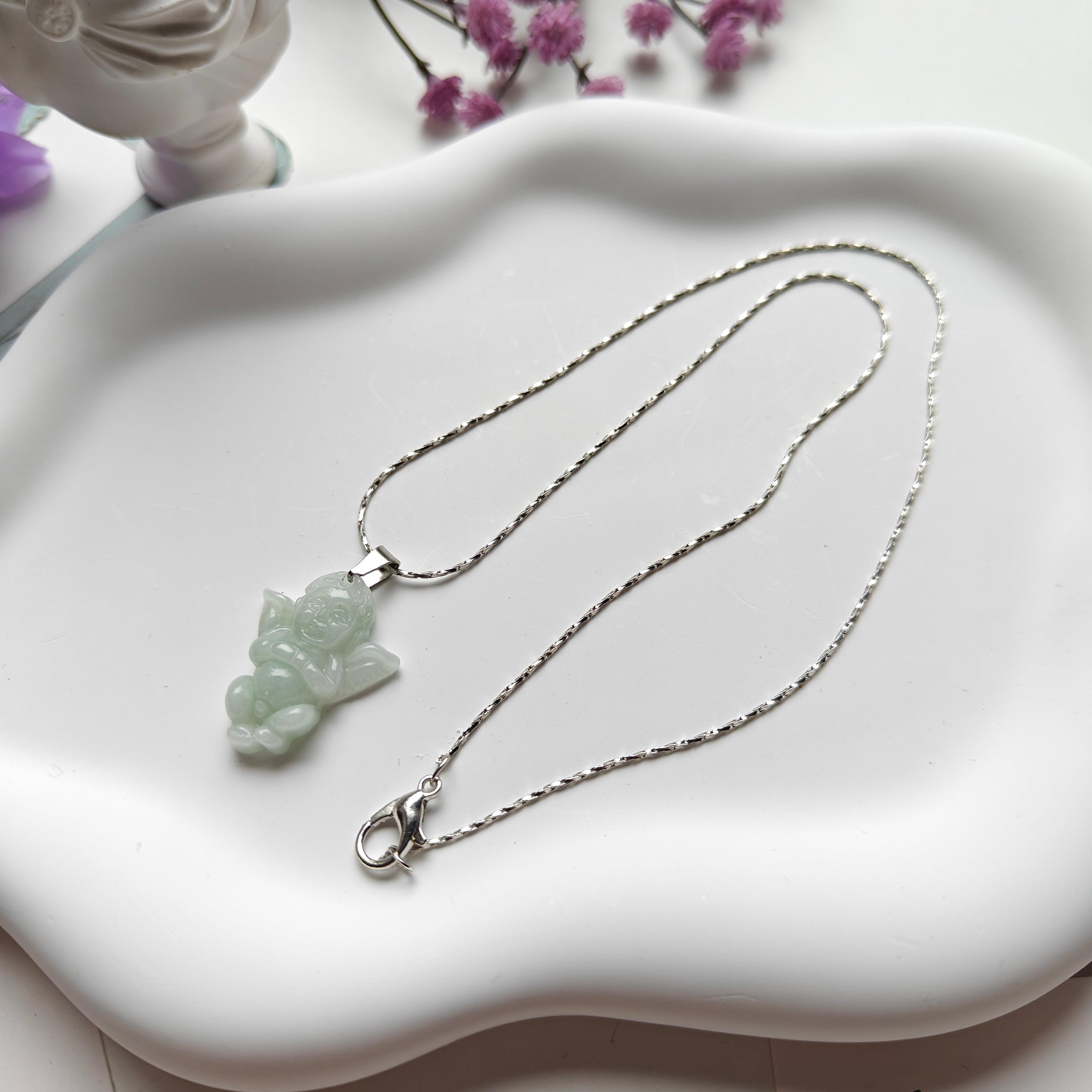 Guatemalan Jadeite Baby Angel Necklace – Stainless Steel Chain
