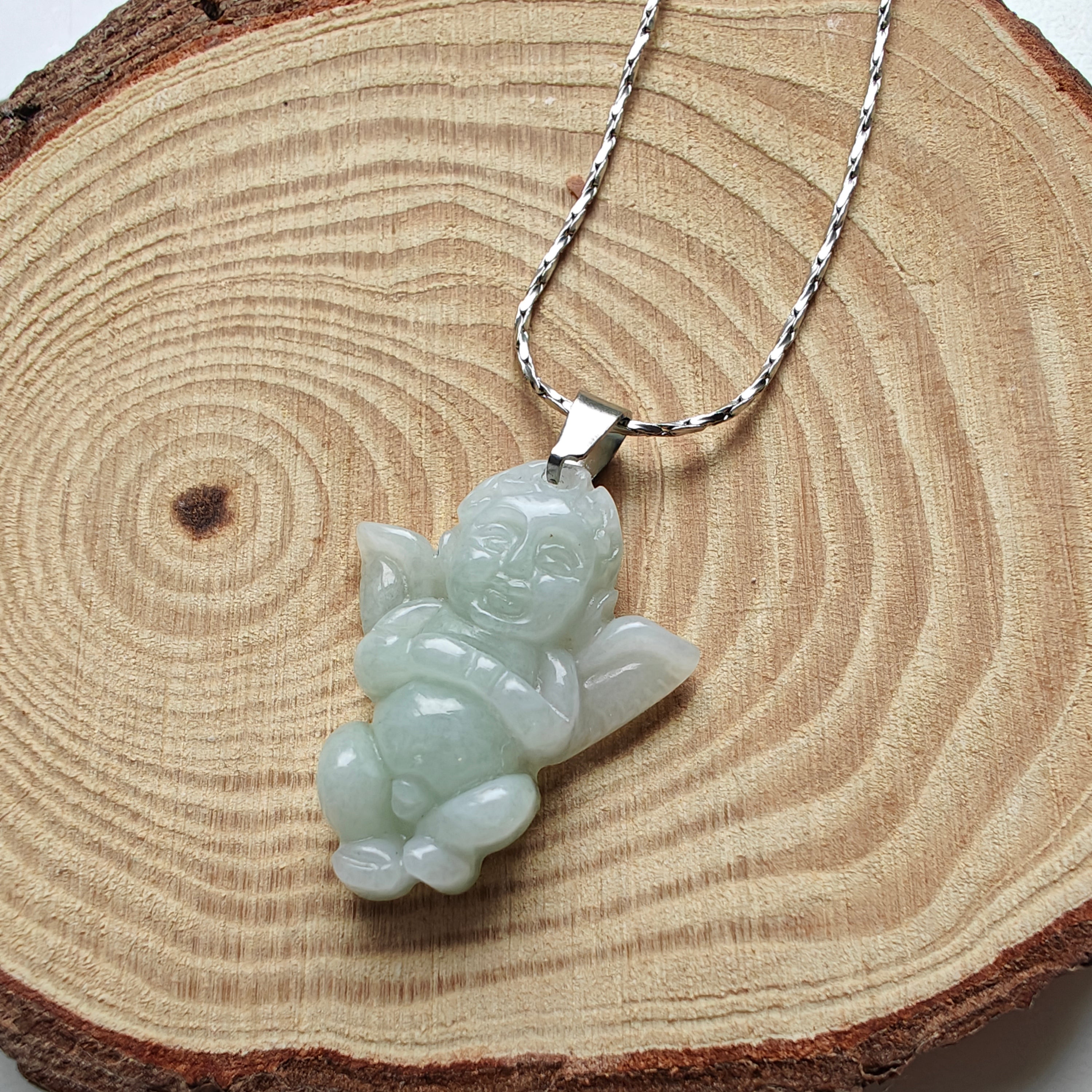 Guatemalan Jadeite Baby Angel Necklace – Stainless Steel Chain