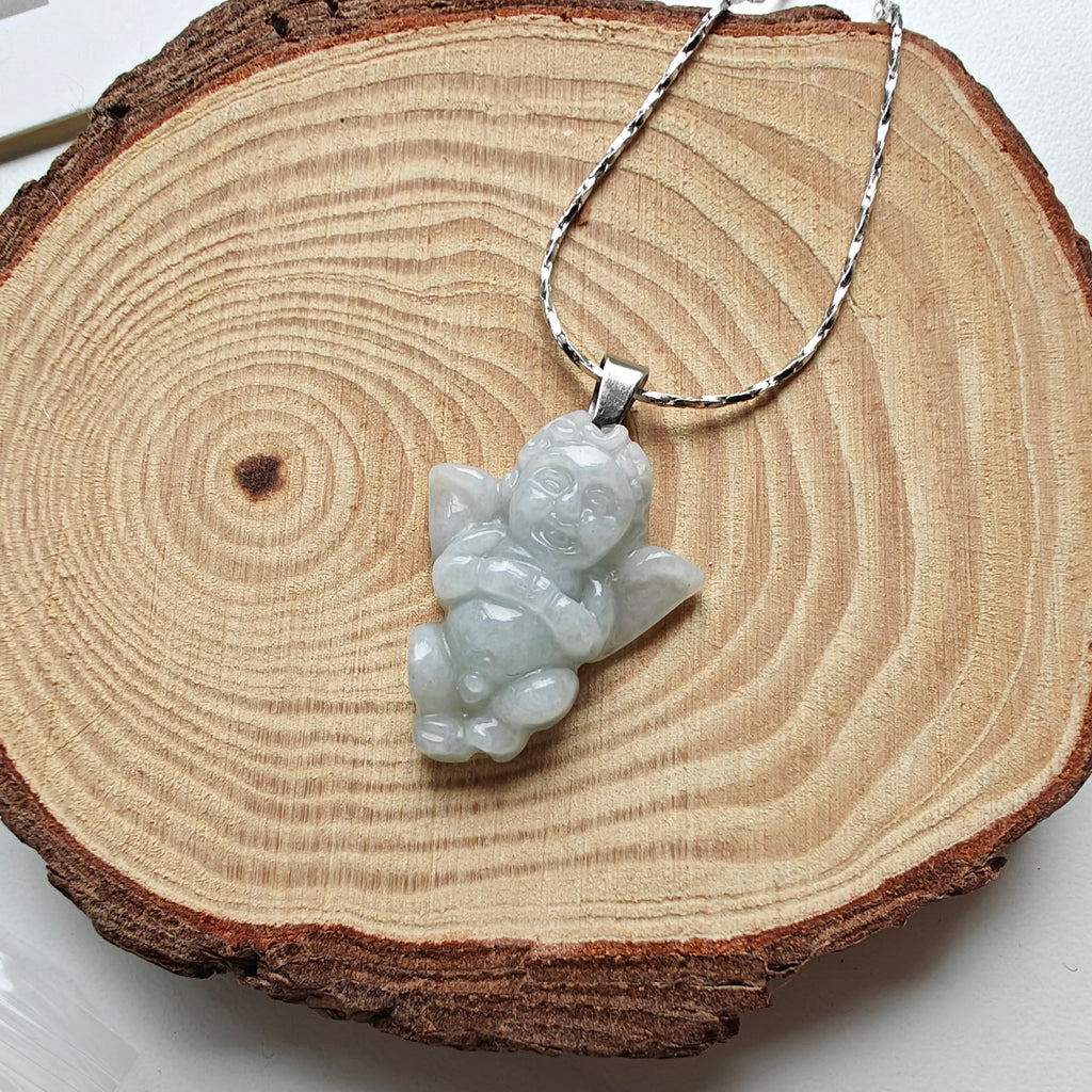 Guatemalan Jadeite Baby Angel Necklace – Stainless Steel Chain