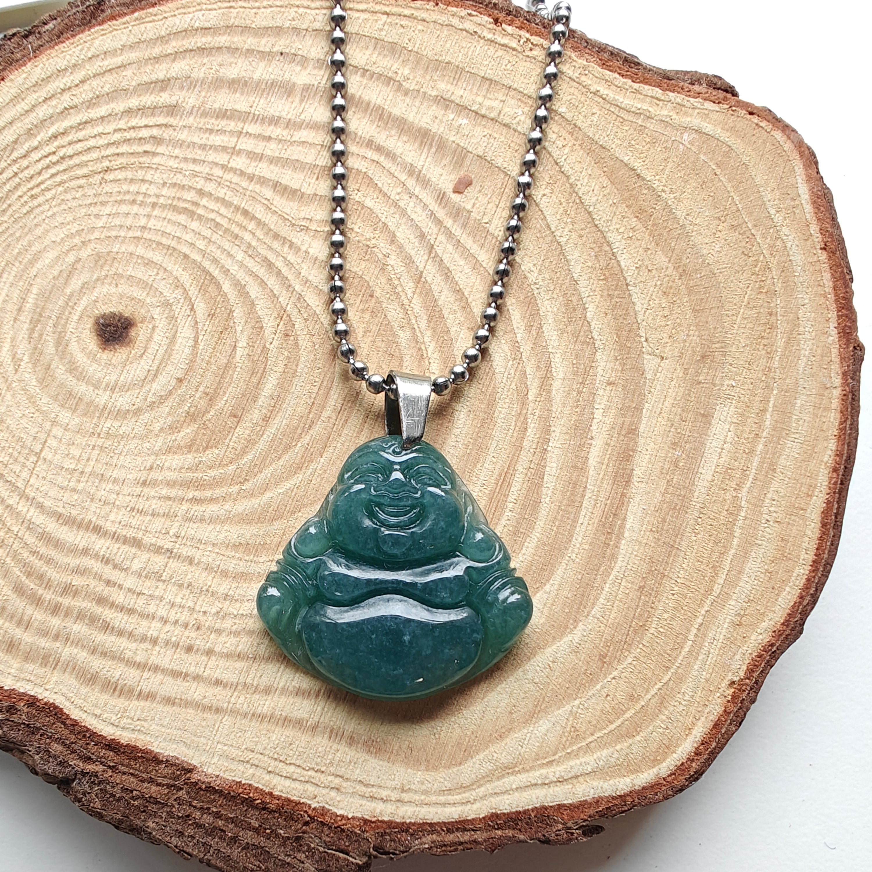 Guatemalan Jadeite Buddha Necklace | Stainless Steel Adjustable Chain | Natural Jade Spiritual Pendant