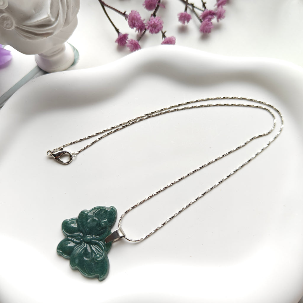 Guatemalan Jadeite Butterfly Necklace – Stainless Steel Chain