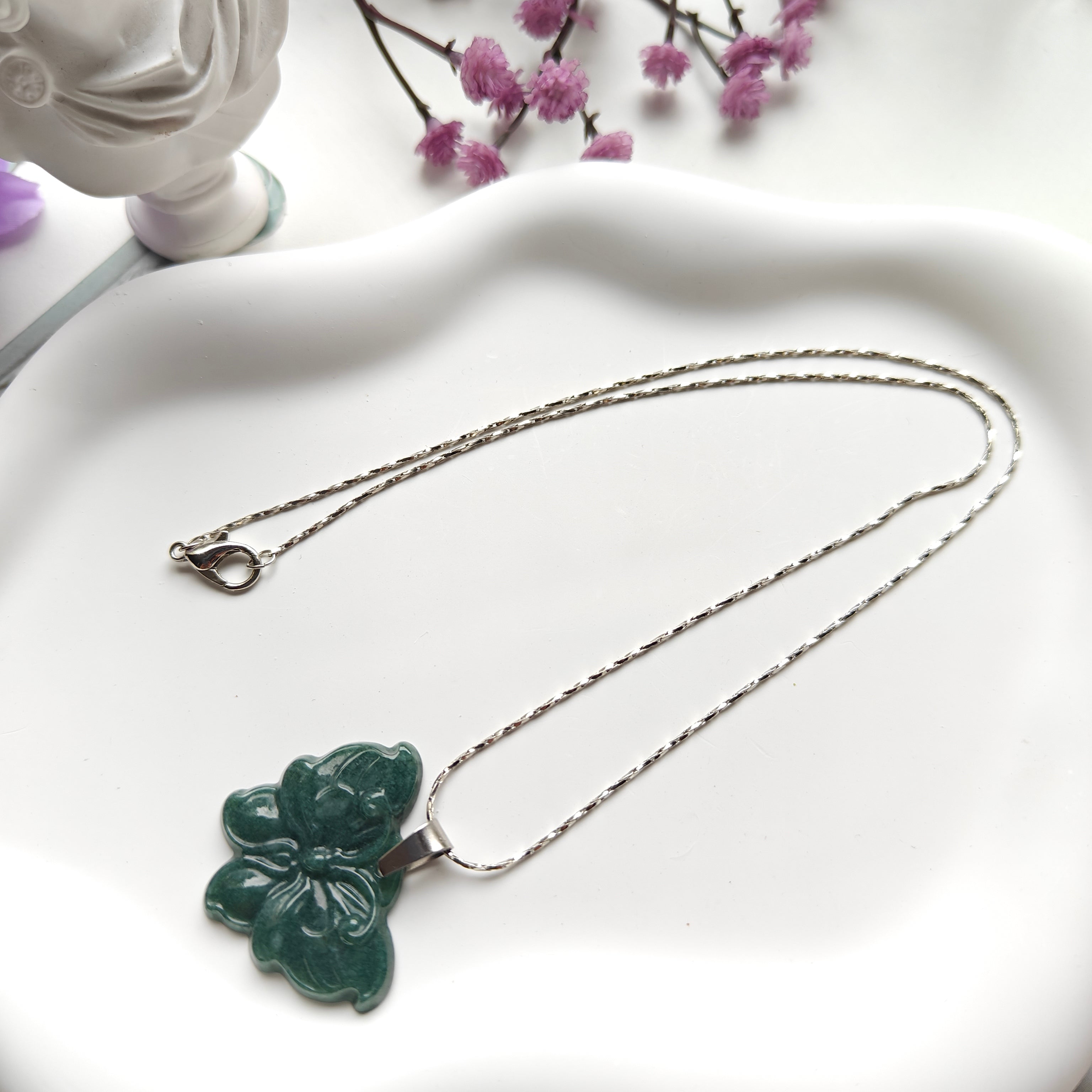 Guatemalan Jadeite Butterfly Necklace – Stainless Steel Chain