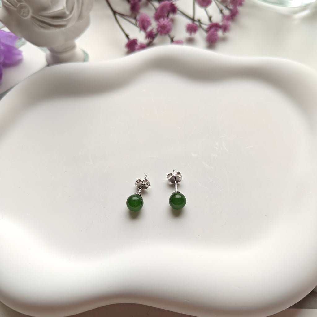 Canadian Nephrite Jade Stud Earrings – S925 Sterling Silver