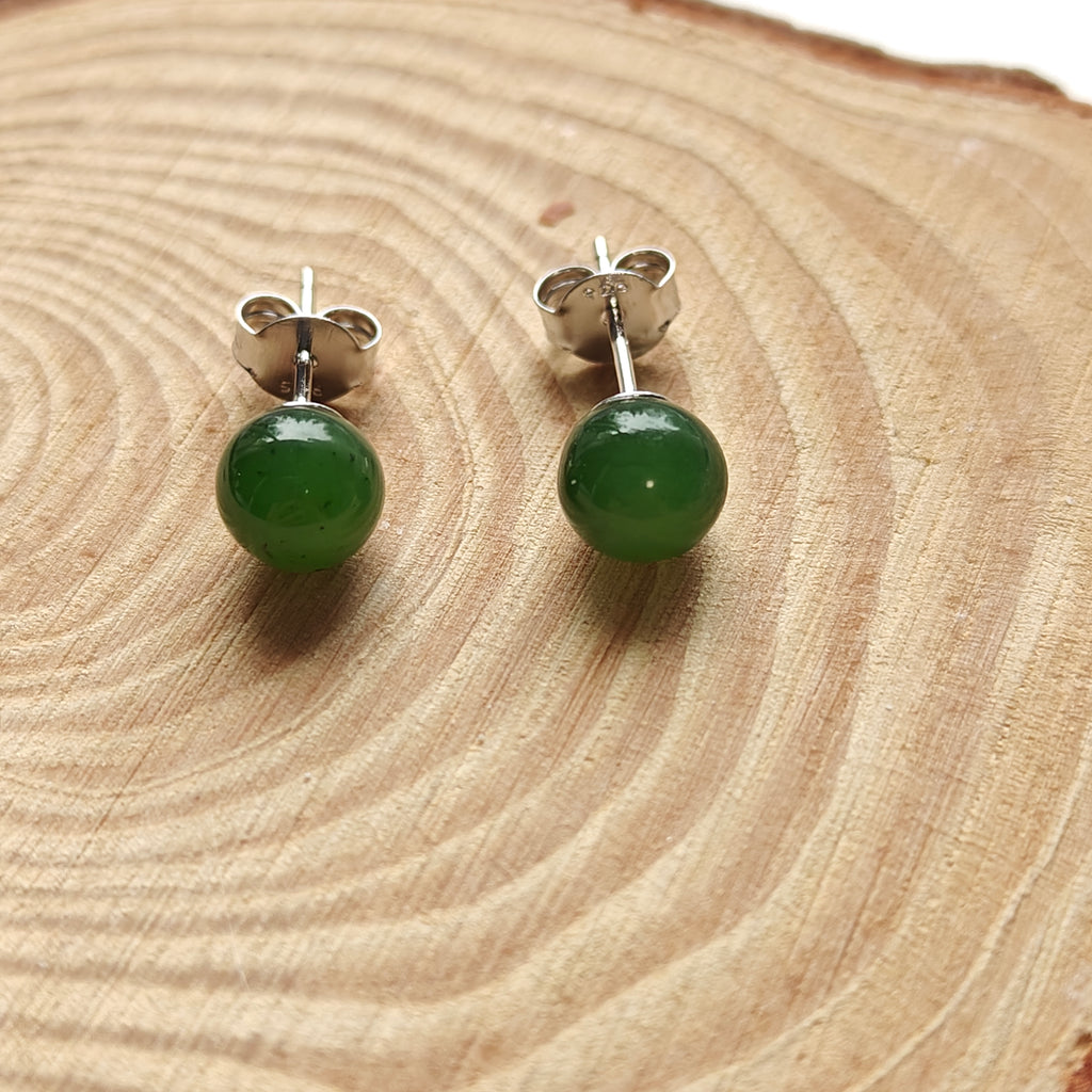 Canadian Nephrite Jade Stud Earrings – S925 Sterling Silver