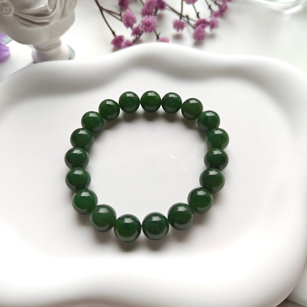 Canadian Nephrite Jade Beaded Bracelet – Natural Jade Gemstone Bracelet