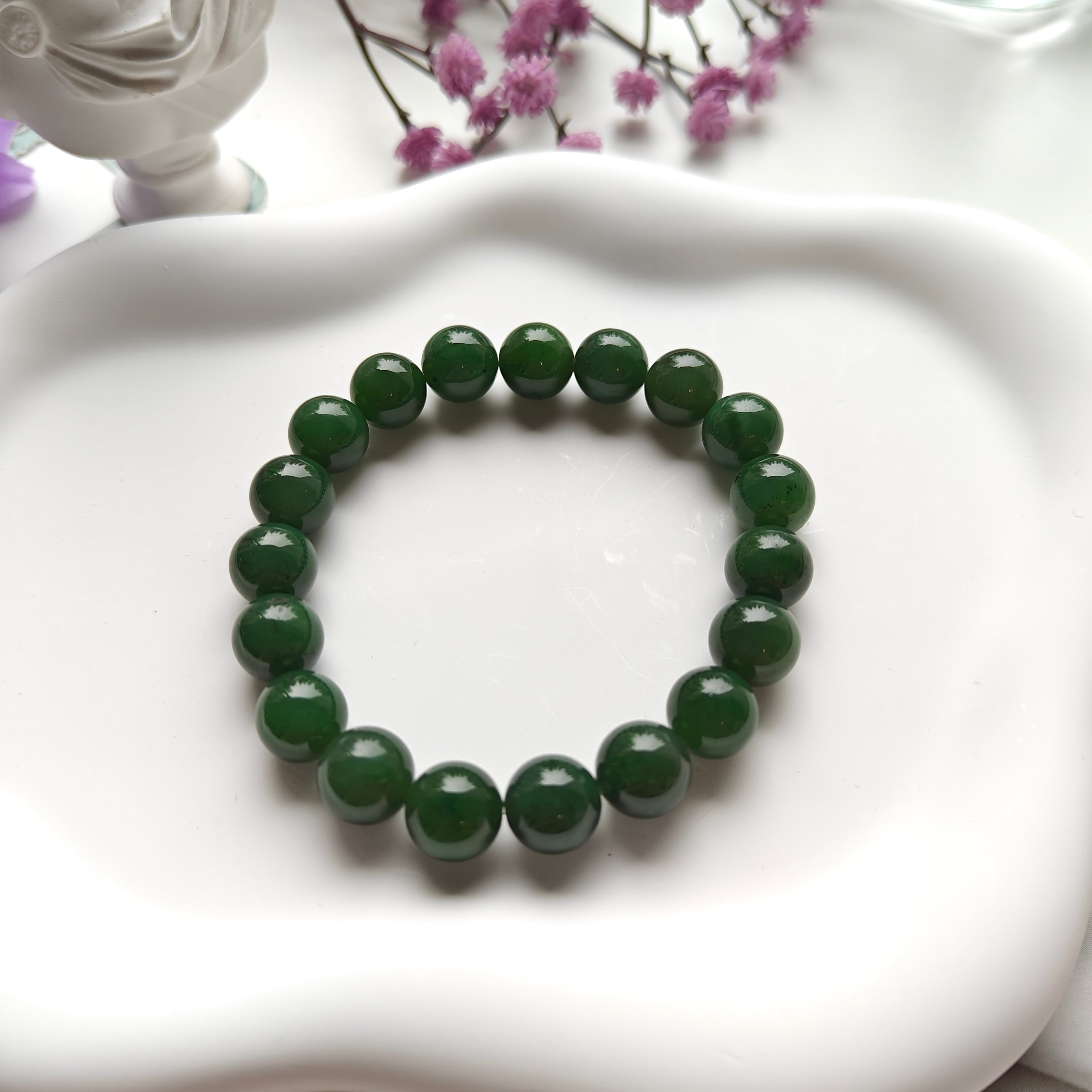 Canadian Nephrite Jade Beaded Bracelet – Natural Jade Gemstone Bracelet
