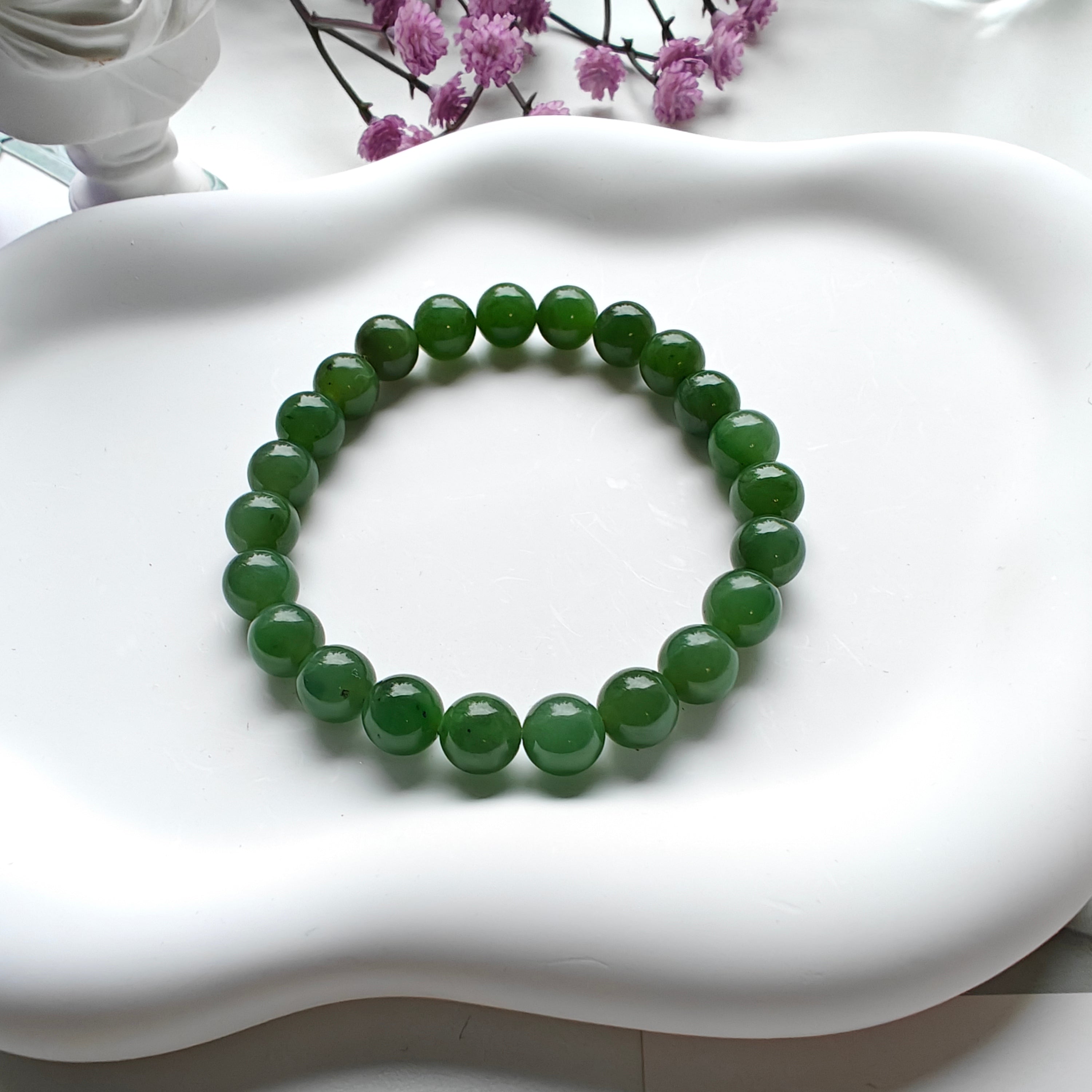 Canadian Nephrite Jade Beaded Bracelet – Natural Jade Gemstone Bracelet