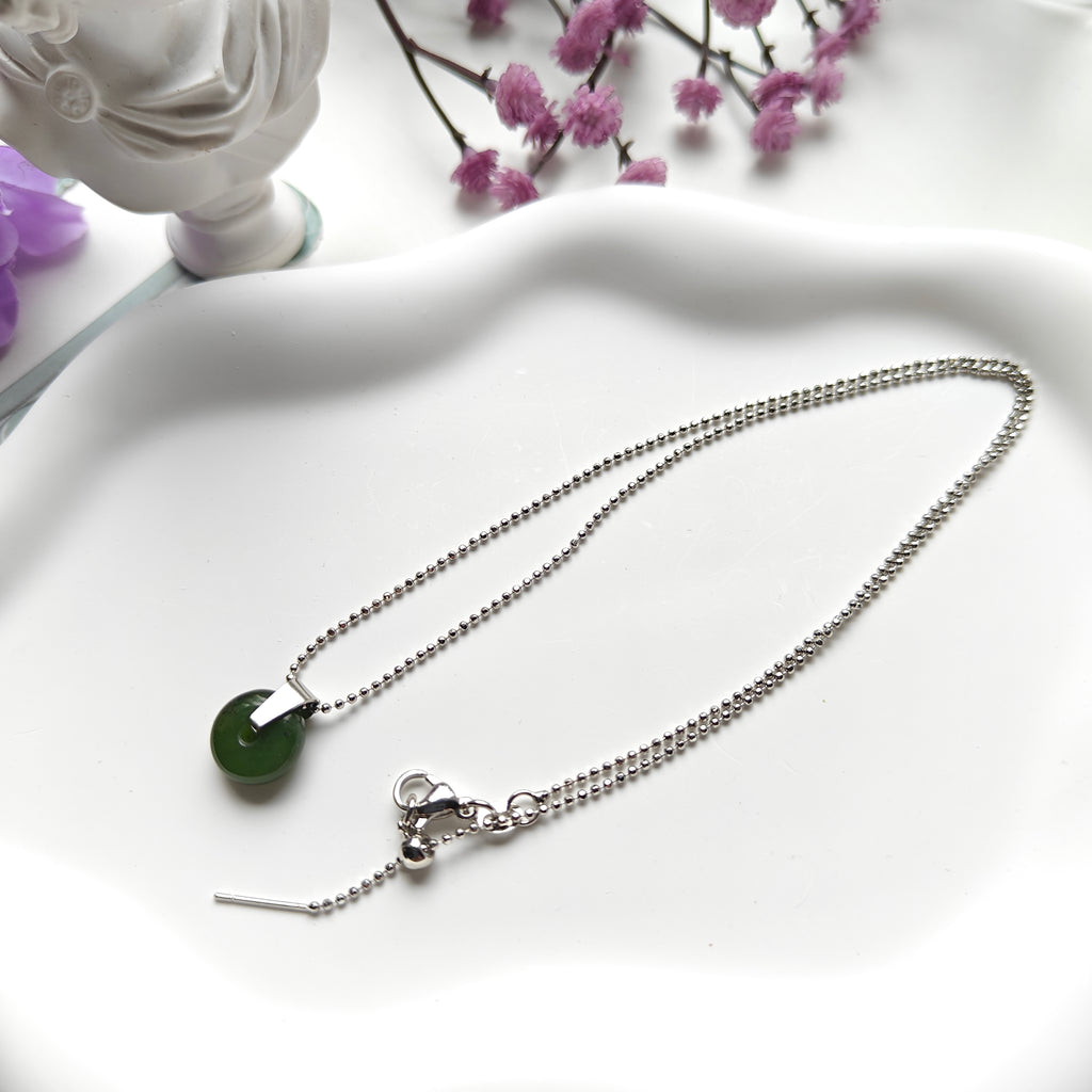 Canadian Nephrite Jade Donut Necklace | Stainless Steel Adjustable Chain | Natural Jade Pendant Jewelry