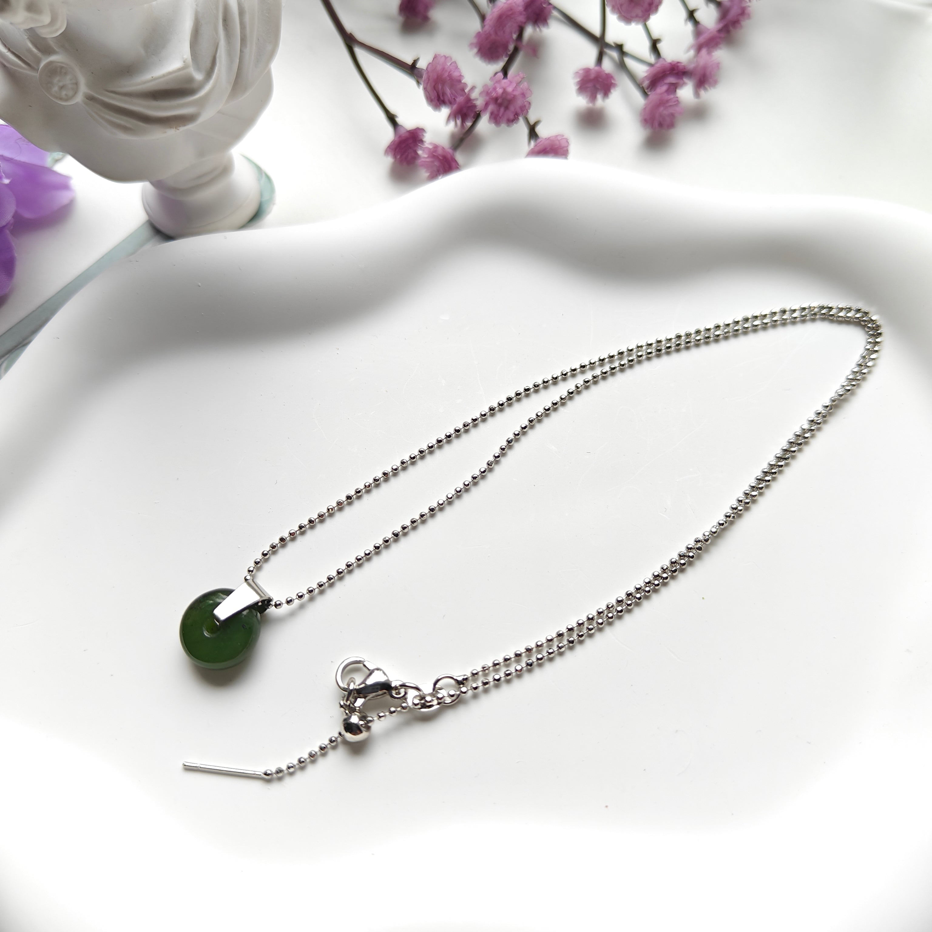Canadian Nephrite Jade Donut Necklace | Stainless Steel Adjustable Chain | Natural Jade Pendant Jewelry