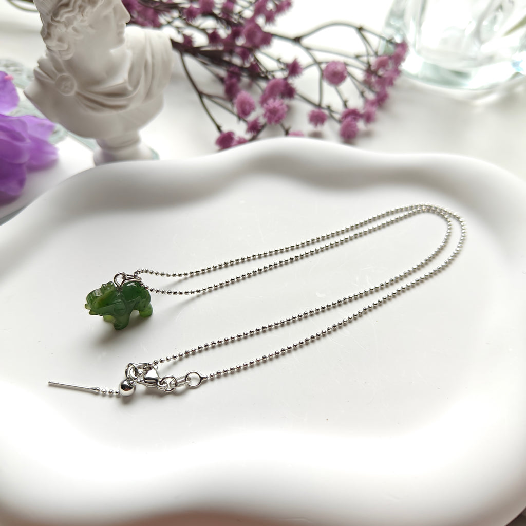 Canadian Nephrite Jade Elephant Necklace – Adjustable Stainless Steel Chain