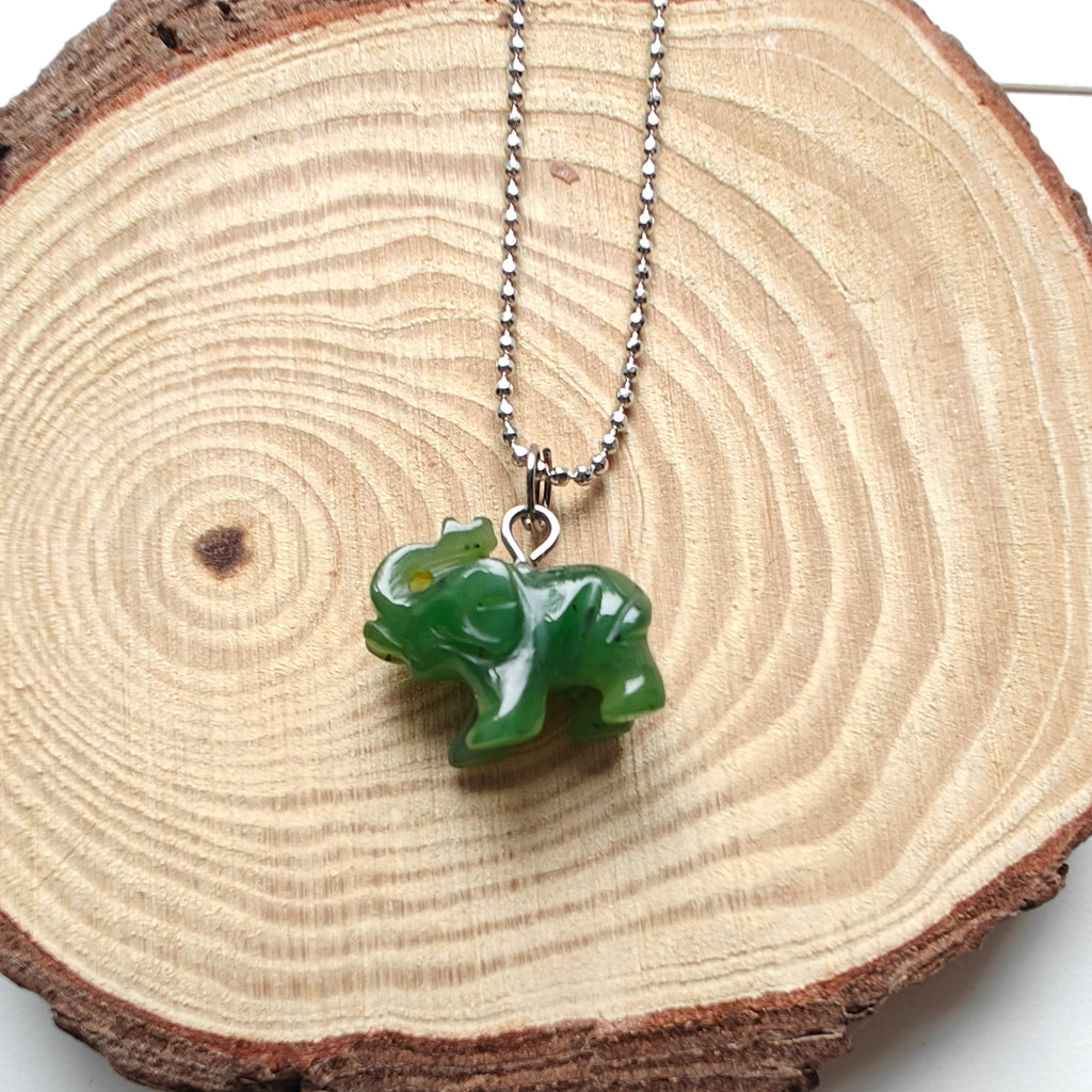 Canadian Nephrite Jade Elephant Necklace – Adjustable Stainless Steel Chain