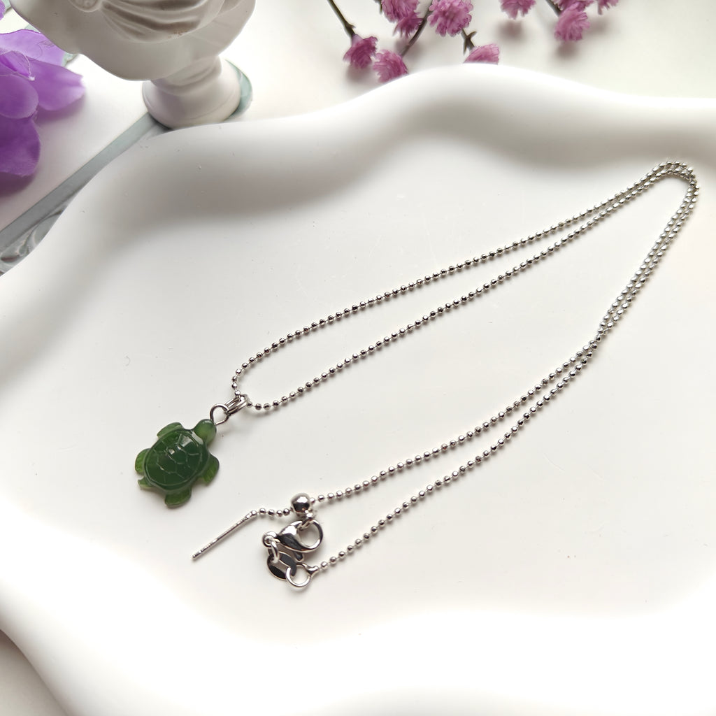 Canadian Nephrite Jade Turtle Necklace | Adjustable Stainless Steel Chain | Natural Jade Pendant