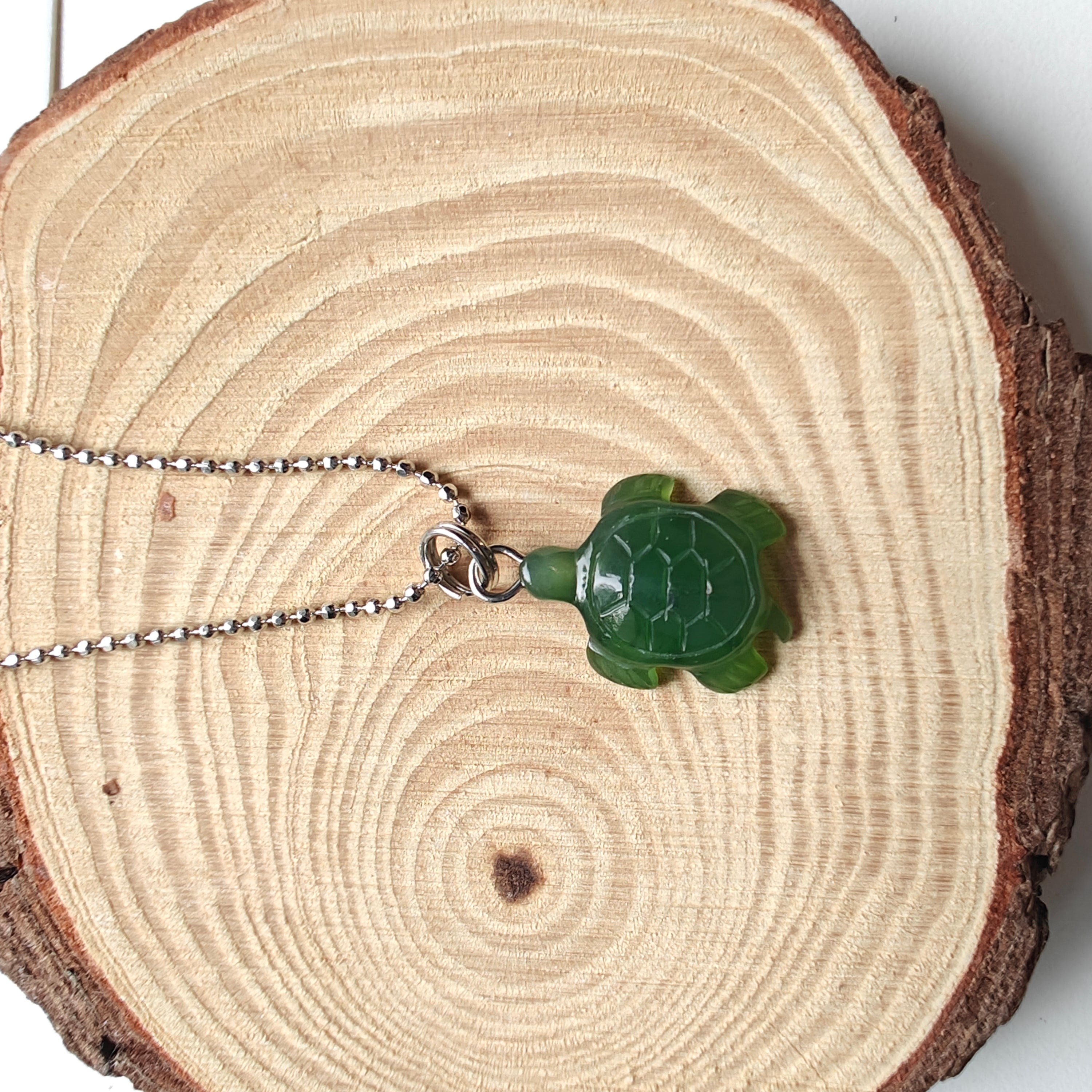 Canadian Nephrite Jade Turtle Necklace | Adjustable Stainless Steel Chain | Natural Jade Pendant
