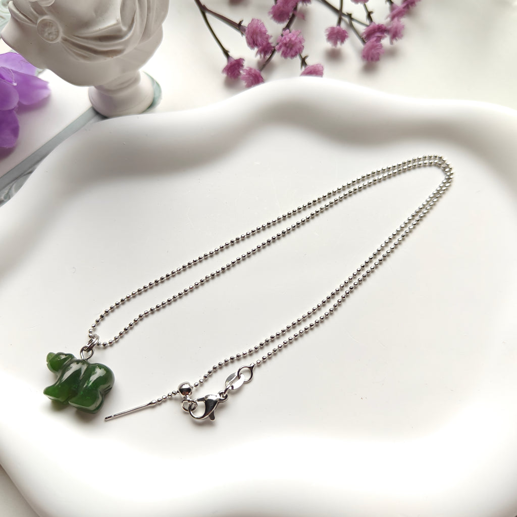 Canadian Nephrite Jade Bear Necklace – Adjustable Stainless Steel Chain
