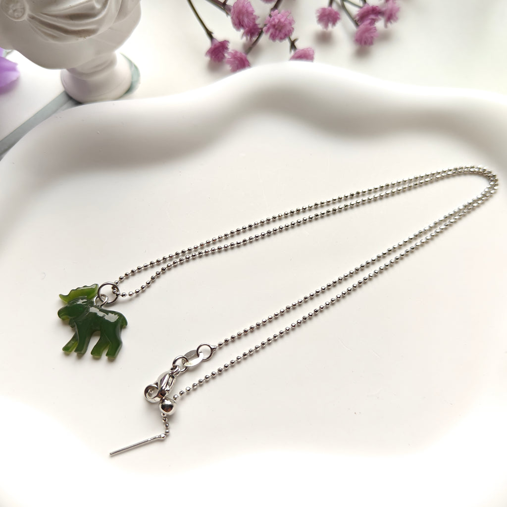 Canadian Nephrite Jade Moose Necklace – Adjustable Stainless Steel Chain