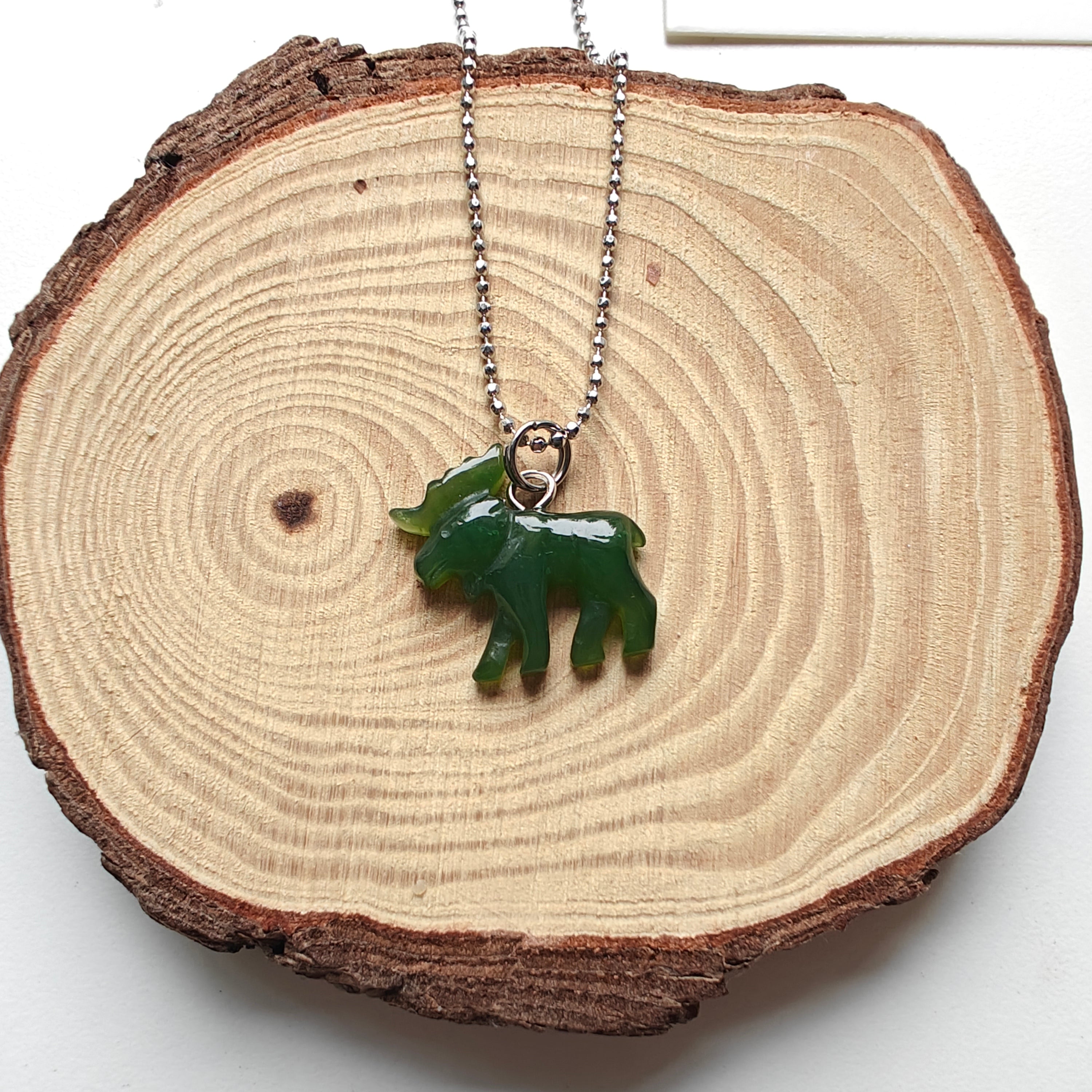 Canadian Nephrite Jade Moose Necklace – Adjustable Stainless Steel Chain