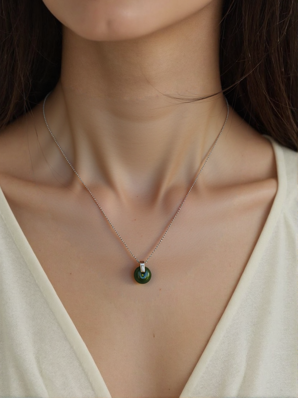 Canadian Nephrite Jade Donut Necklace | Stainless Steel Adjustable Chain | Natural Jade Pendant Jewelry