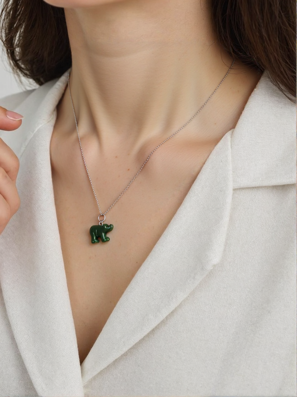 Canadian Nephrite Jade Bear Necklace – Adjustable Stainless Steel Chain