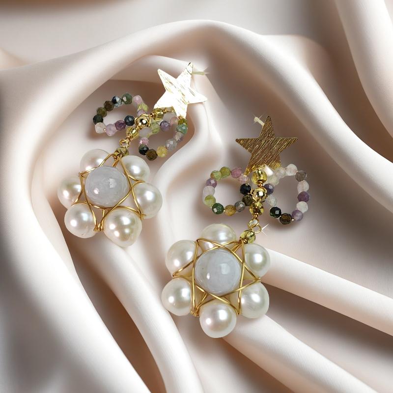 S925 Sterling Silver Post Earrings l Hypoallergenic I Fresh Water Pearl l Tourmaline I Healing Stone l Energy Infused l Gift Ideas l Chakra