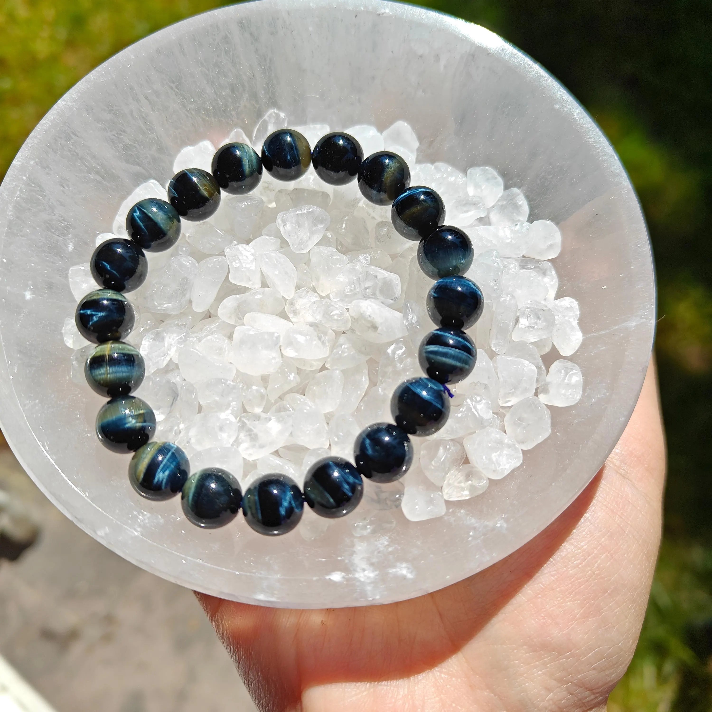 Blue Tiger's Eye Stretchy Bracelet, Handmade Healing Stone