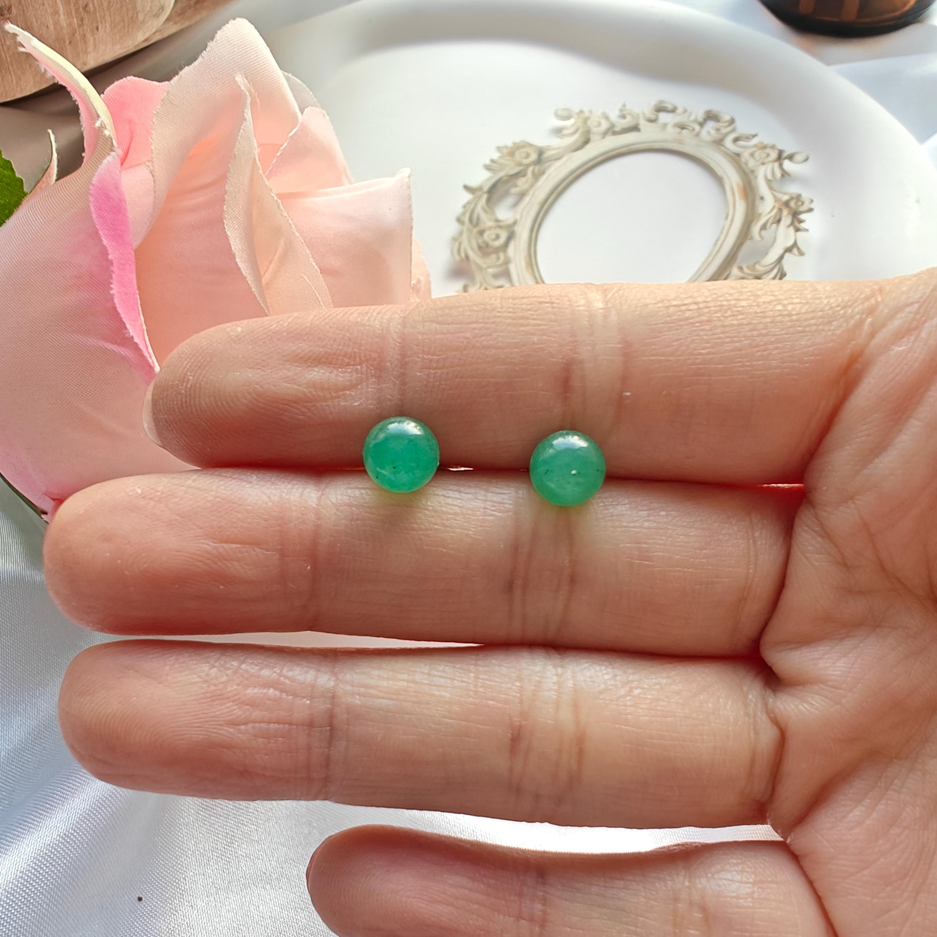 Green Strawberry Quartz Earrings Sterling Silver | 6.5mm Round Gemstone Studs | Hypoallergenic S925 Silver Earrings