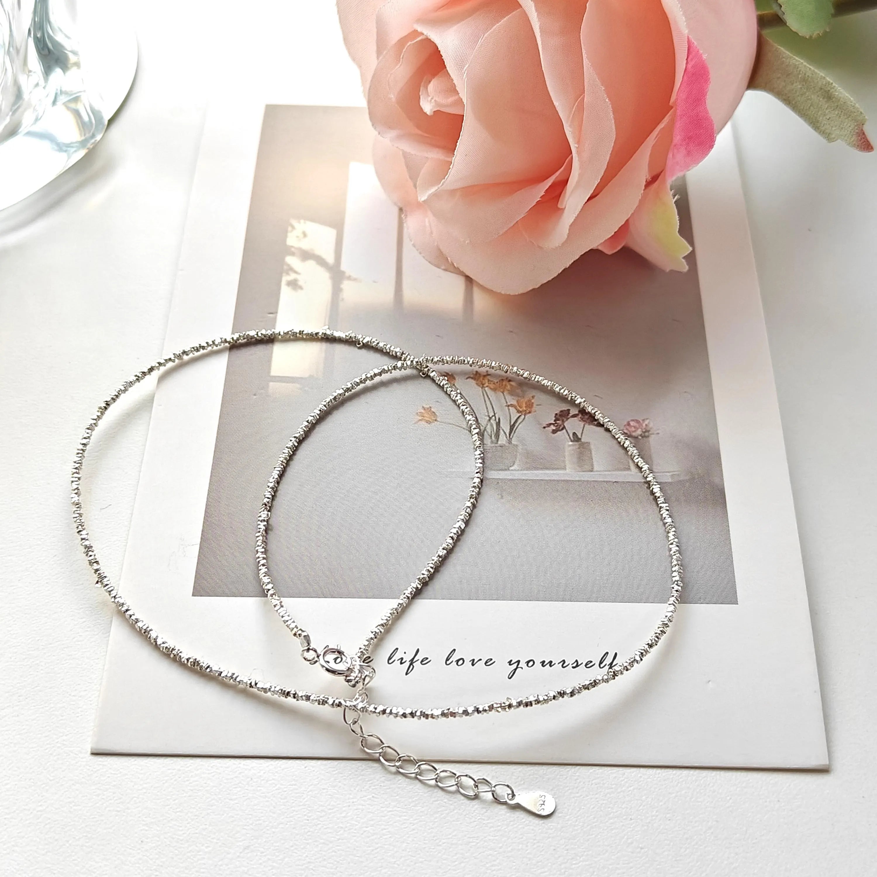 S925 Sterling Silver Bracelet & Necklace | Micro Beaded Silver Jewelry | Adjustable Sparkly Silver Set | Minimalist Jewelry Gift