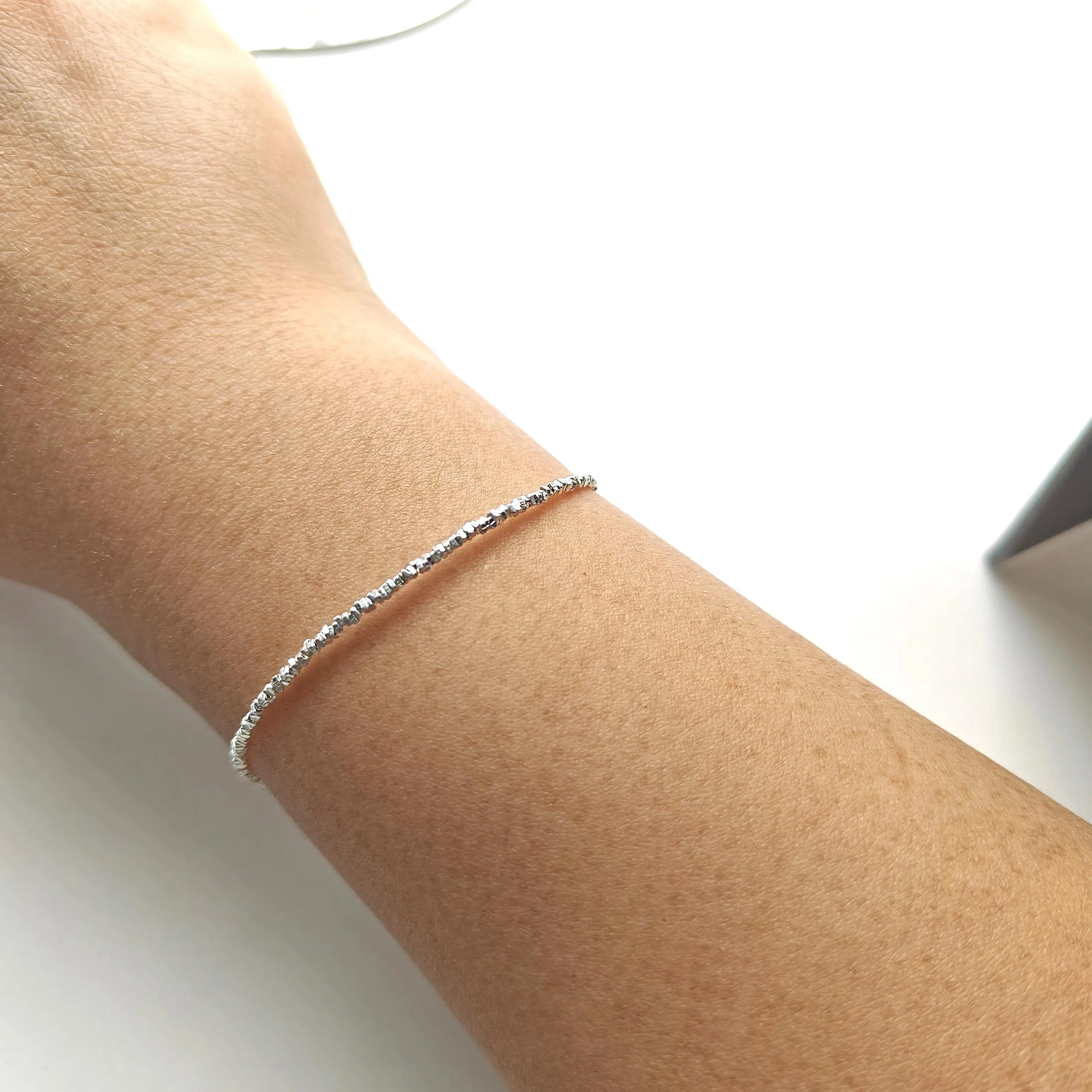 S925 Sterling Silver Bracelet & Necklace | Micro Beaded Silver Jewelry | Adjustable Sparkly Silver Set | Minimalist Jewelry Gift