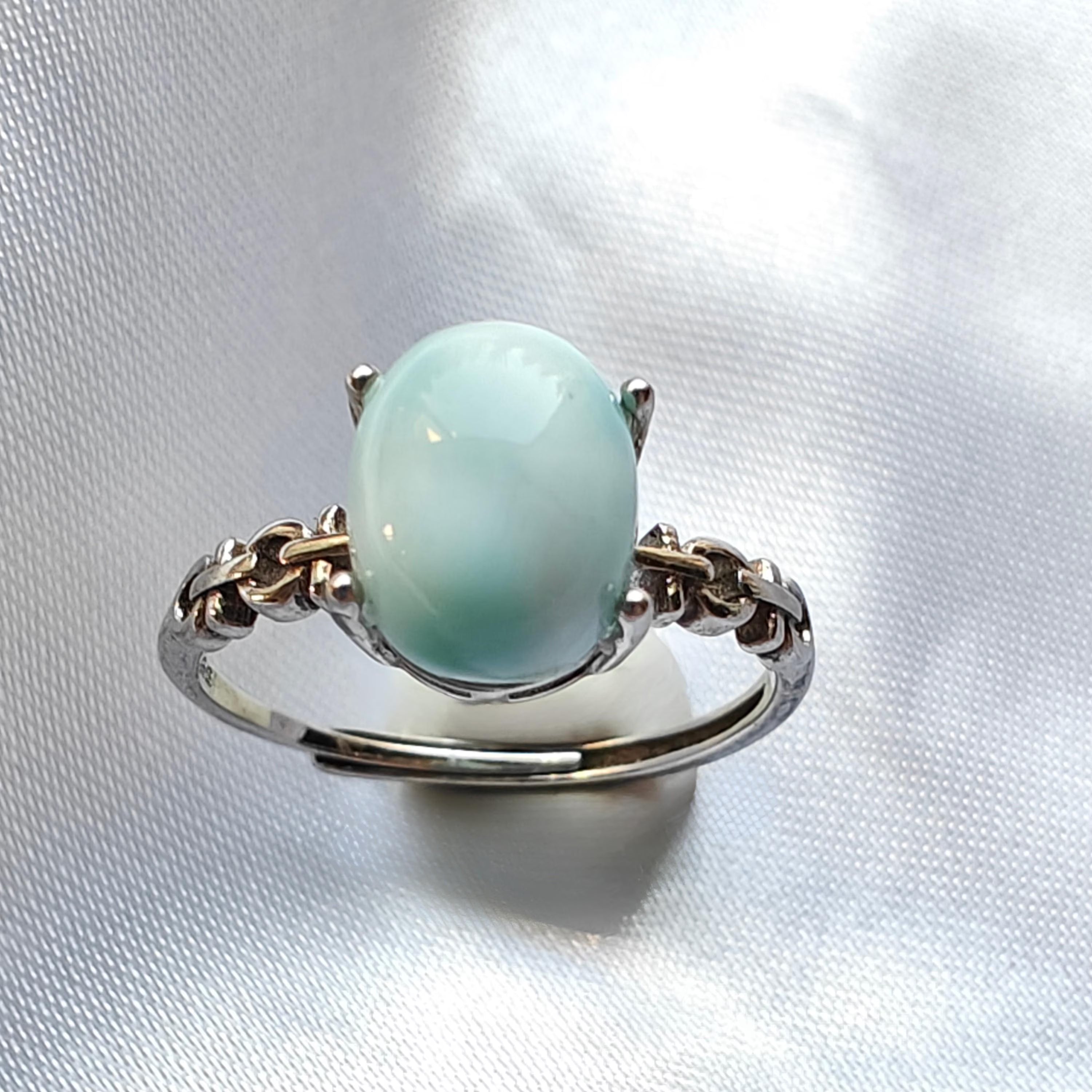 Adjustable Larimar Ring | S925 Sterling Silver Gemstone