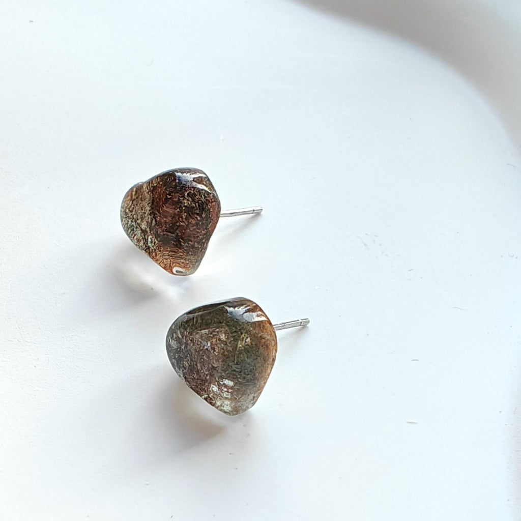 Garden Quartz Stud Earrings Sterling Silver | Natural Lodolite Quartz Studs | Hypoallergenic S925 Silver Earrings