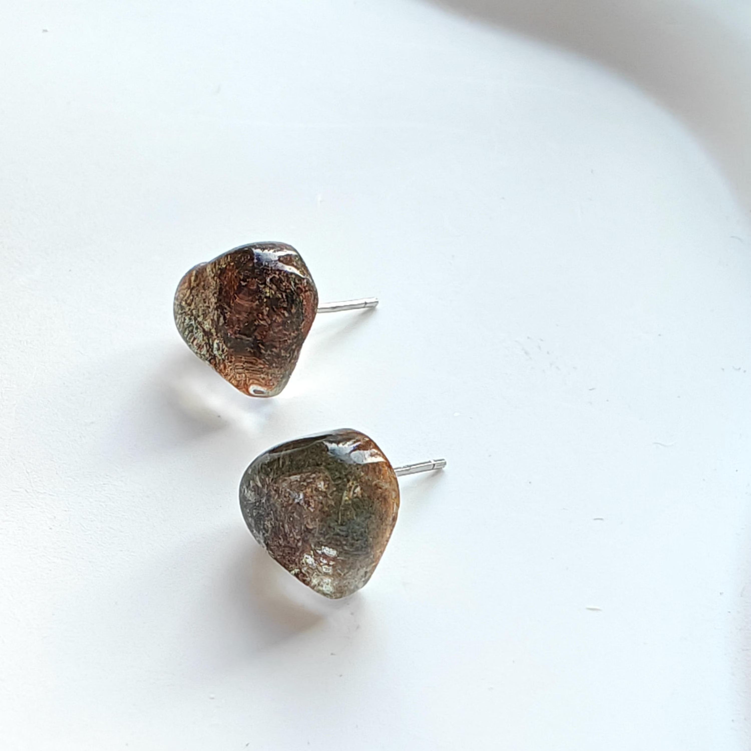 Garden Quartz Stud Earrings Sterling Silver | Natural Lodolite Quartz Studs | Hypoallergenic S925 Silver Earrings