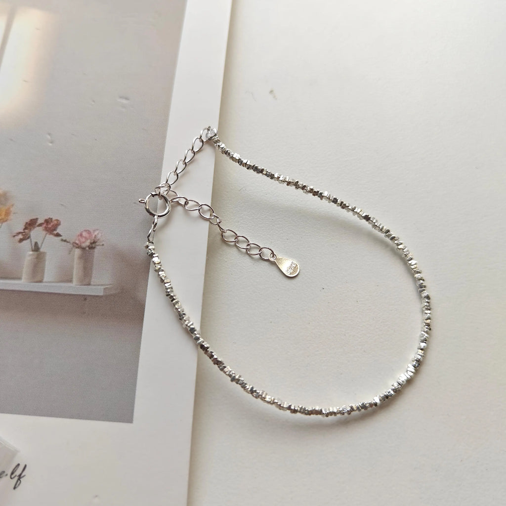 S925 Sterling Silver Bracelet & Necklace | Micro Beaded Silver Jewelry | Adjustable Sparkly Silver Set | Minimalist Jewelry Gift