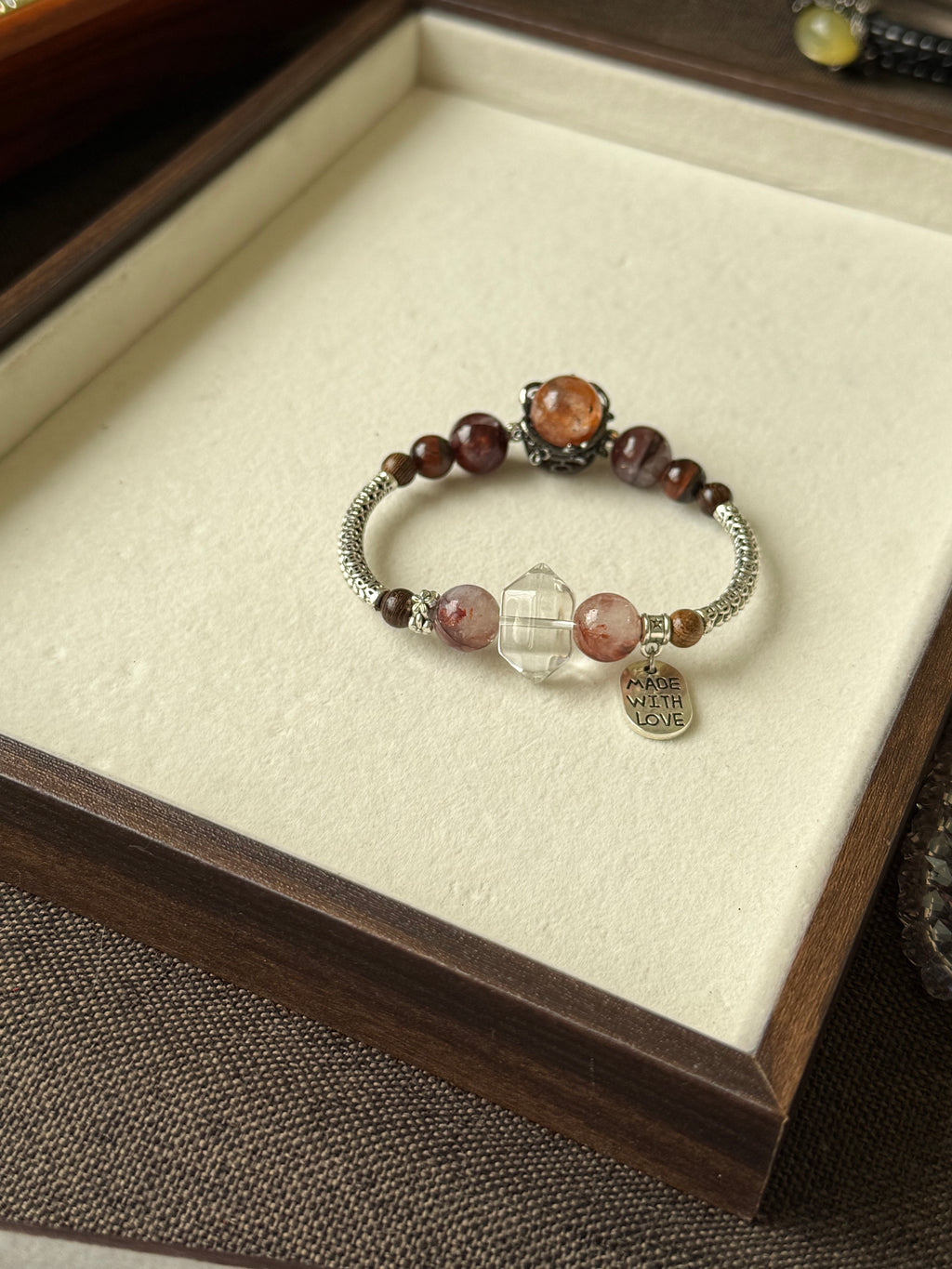 Fire Quartz & Sandalwood Stretchy Half-Bangle Bracelet