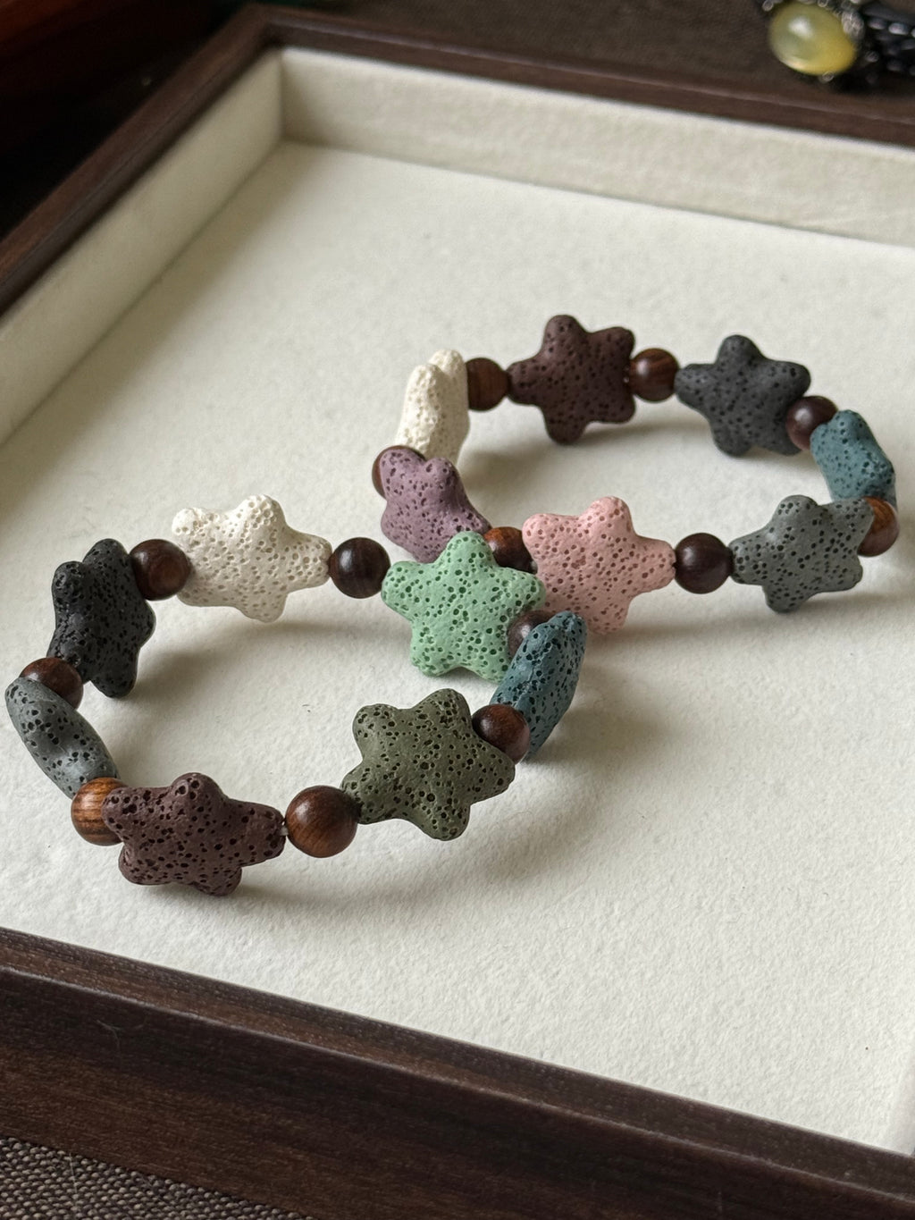 Sandalwood & Lava Stone Star Stretchy Bracelet