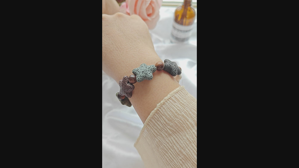 Sandalwood & Lava Stone Star Stretchy Bracelet