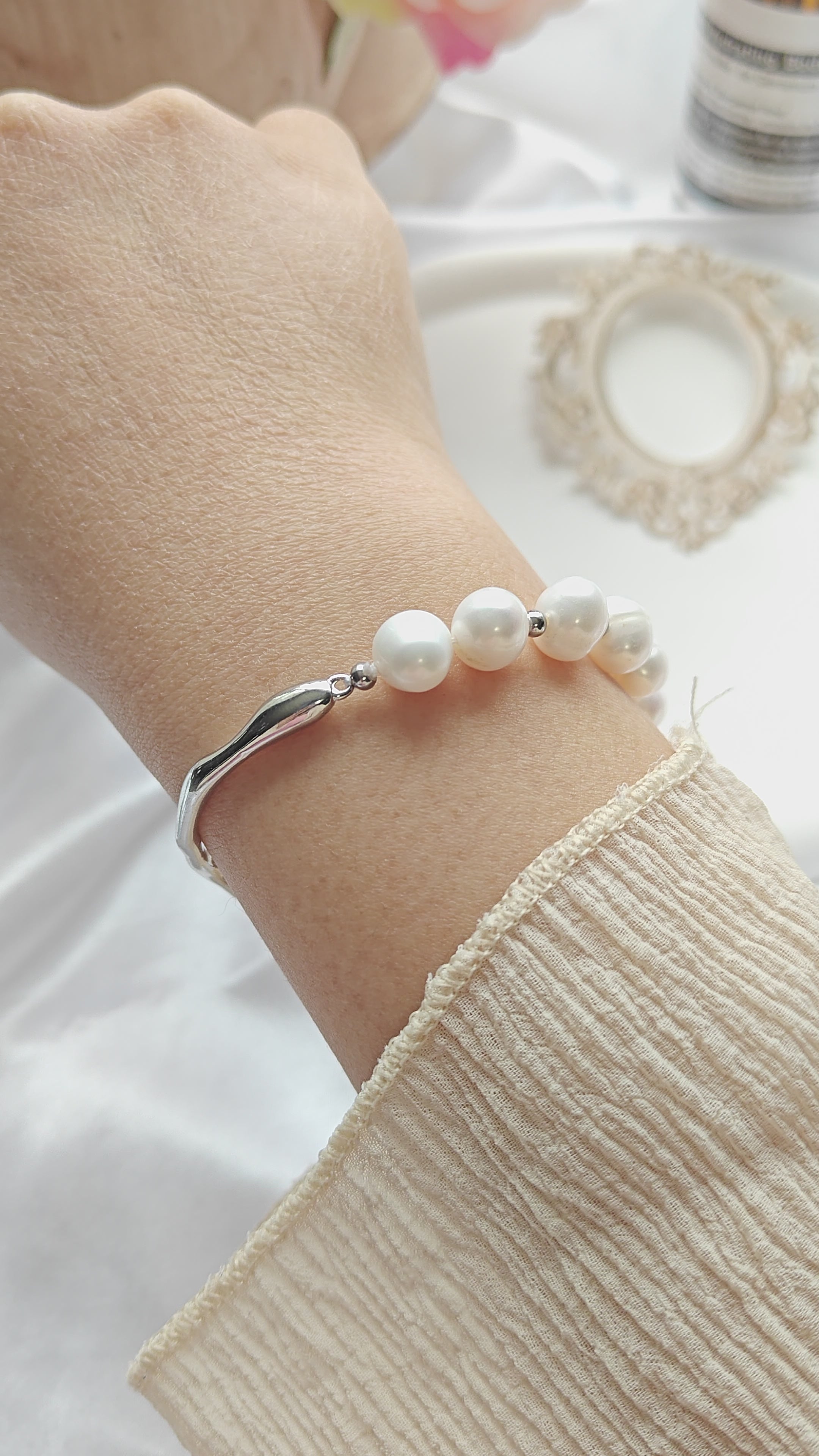 Freshwater Pearl Half Bangle Bracelet