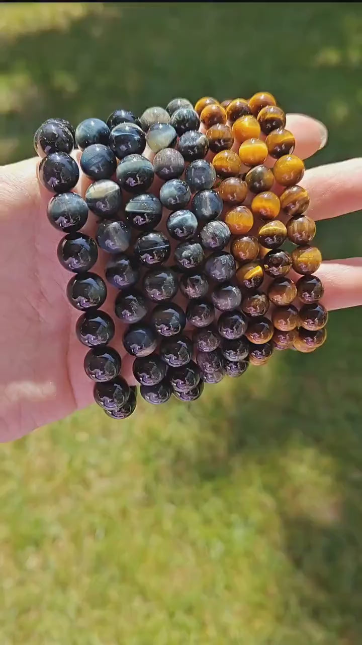 Blue Tiger's Eye Stretchy Bracelet, Handmade Healing Stone